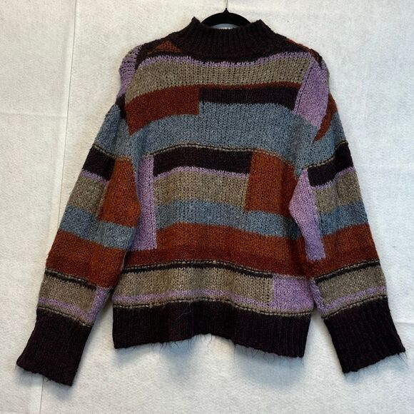 NWT a.n.a. Women’s Patchwork Sweater Large Colorblock Long Sleeve Boho Brown NEW - Picture 11 of 14